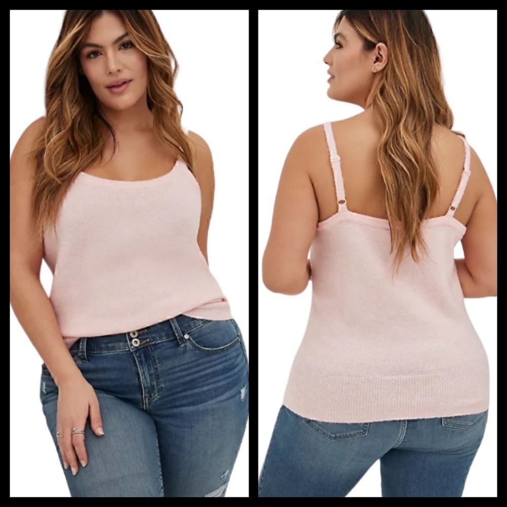 5X 28W Torrid Pink Sweater Cami Tank Teddy Y2K Sleeveless Stretch Cozy Scoop Nec